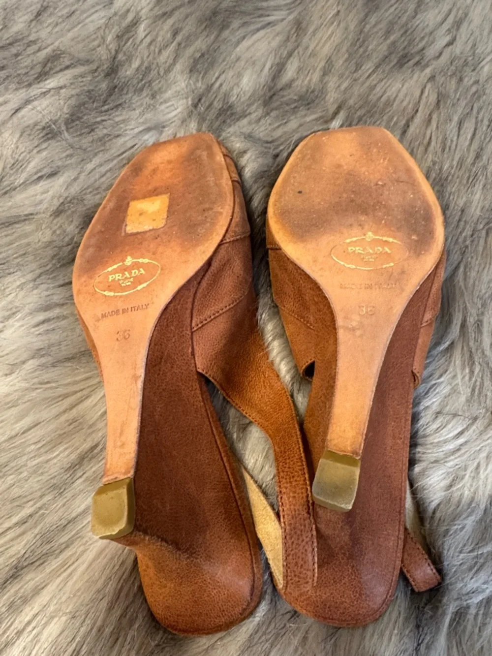 Vintage Prada Women's Brown Leather Slingback Wedge Sandals Size 36 - Picture 7 of 13